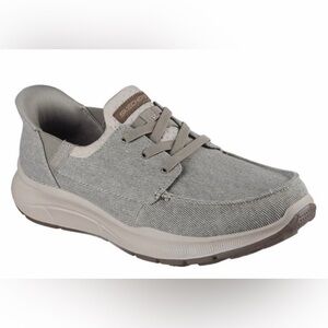 Skechers Men's Shoe Swift Fit Hands Free Lace Up Moc Toe Taupe Size 8NEW